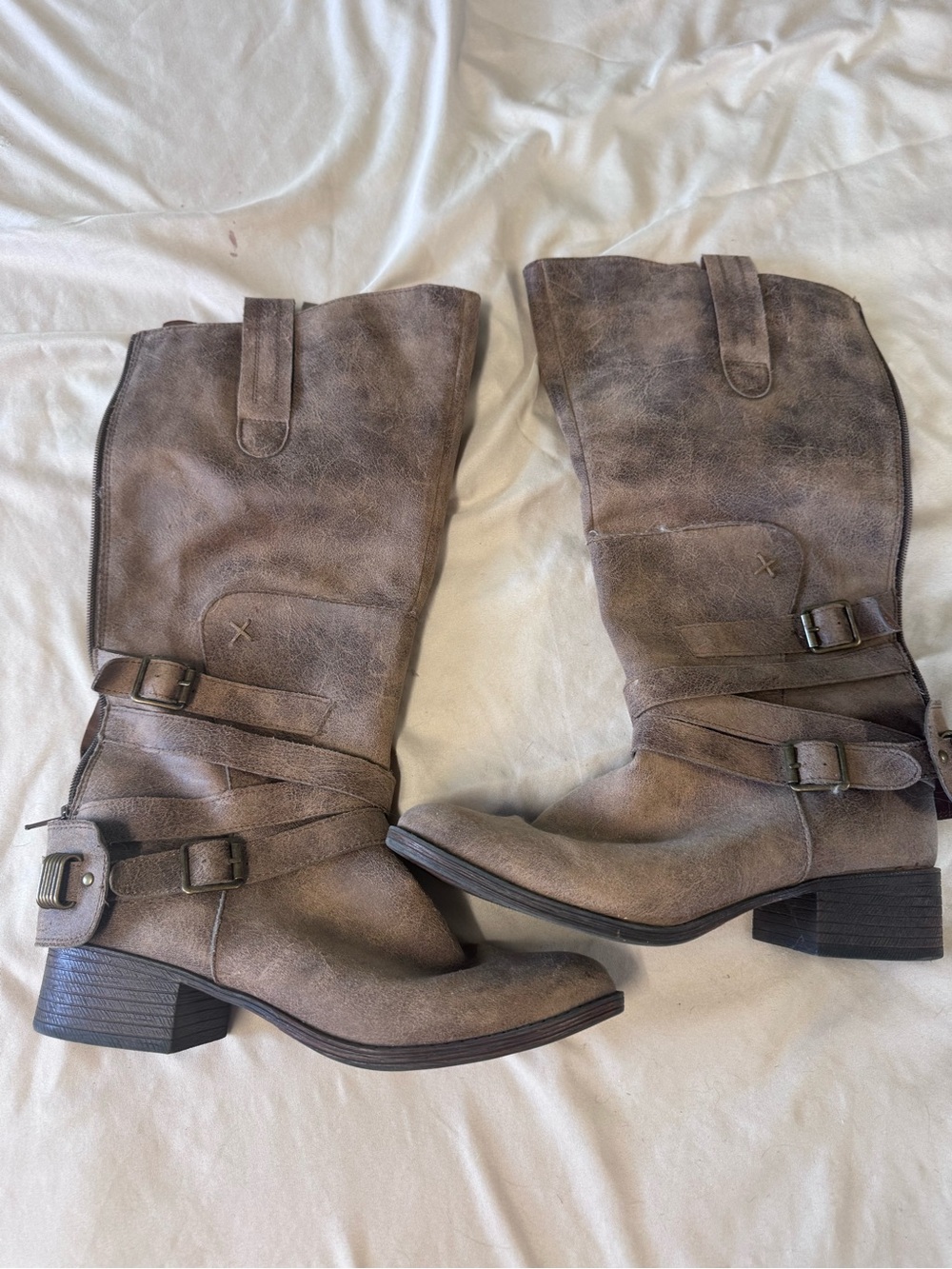 Women's Taupe Buckle Mid-Calf Boots